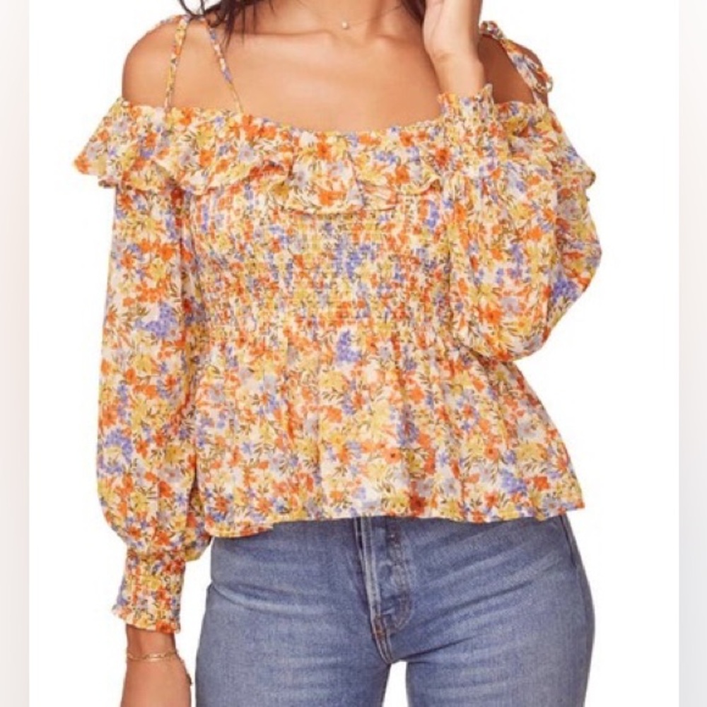 ASTR Soiree Tie Shoulder Blouse Flower Print Boho Small
